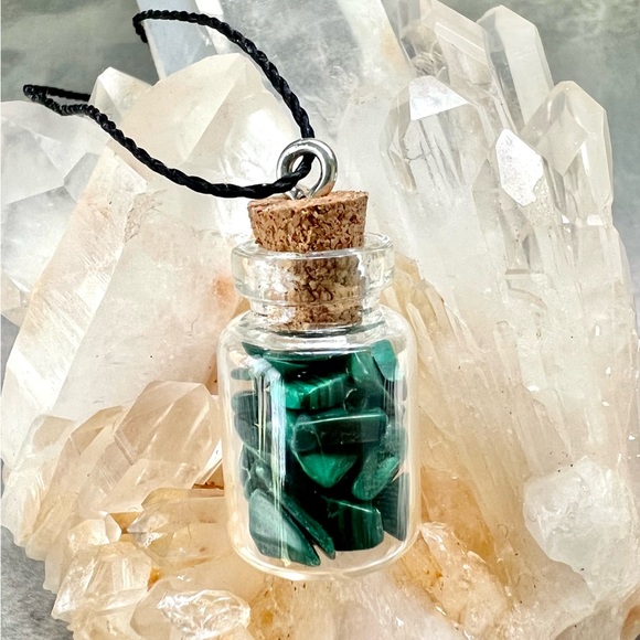 Malachite Crystal Specimen Bottle Necklace - Picture 4 of 8
